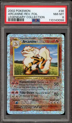 Pokemon Arcanine Legendary Coll. Reverse Holo Rare #36 PSA 8 - Image 1
