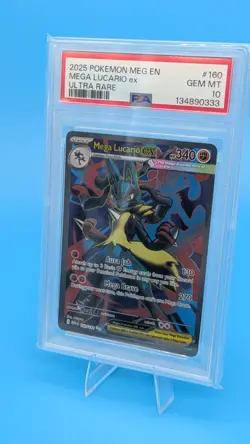 2025 Pokemon MEG Mega Lucario ex Ultra Rare #160 PSA 10 Gem Mint - Image 1