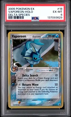 2005 POKEMON EX DELTA SPECIES #18 VAPOREON-HOLO PSA 6 - Image 1