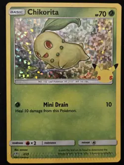 ERROR CRIMPED Chikorita 2/25 25th Ann. Celebrations McDonalds Promo Pokemon NM - Image 1