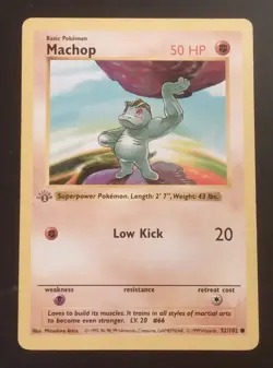 Machop 1st Edition 52/102 Gray Stamp Error Ungraded LP Base Set Pokemon 1999 - Image 1