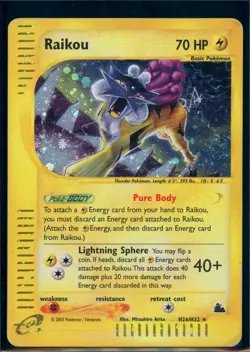 Pokemon SKYRIDGE - #H26/H32 Raikou - Holo - ENG - SWIRL - HP/DMG - Image 1