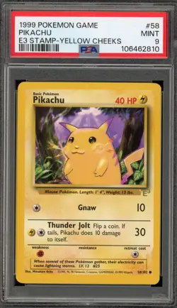 Pokemon Pikachu E3 Stamp Yellow Cheeks Base Set #58 PSA 9 Mint - Image 1
