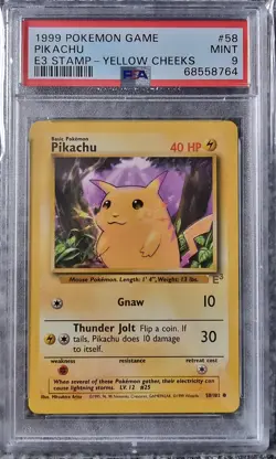 Pikachu Unlimited Base Set 58/102 - E3 Stamp Promo - Yellow Cheeks - PSA Mint 9 - Image 1