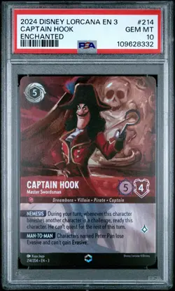 2024 Disney Lorcana EN 3-Into The Inklands Captain Hook Enchanted PSA 10 #214 - Image 1