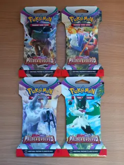 Pokemon TCG Game Factory Sealed Paldea Evolved Sleeved Booster Artwork Set Of 4 - Image 1