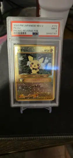 Pokemon Pichu Neo 2 Promo Card 2000 Reverse Holo Foil PSA 9 Japanese, No 172 - Image 1