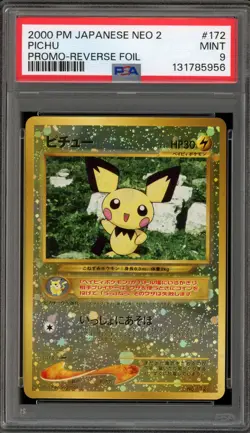 Pokemon Pichu Neo 2 Japanese Reverse Holo Promo #172 PSA 9 Mint - Image 1