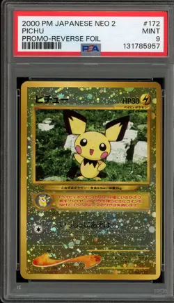 Pokemon Pichu Neo 2 Japanese Reverse Holo Promo #172 PSA 9 Mint - Image 1