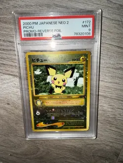 Pokemon Pichu Neo 2 Japanese Reverse Holo Promo #172 PSA 9 Mint - Image 1