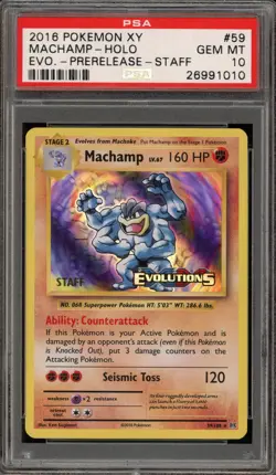 Pokemon Machamp XY Evolutions STAFF Prerelease Holo Rare Promo #59 PSA 10 - Image 1