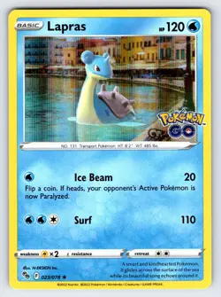Lapras 023/078 2022 Pokemon GO Set Pokemon Card TCG Nintendo Holo Rare - Nm/Vlp - Image 1