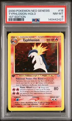 2000 POKEMON NEO GENESIS 1ST ED #18 TYPHLOSION-HOLO PSA 8 - Image 1