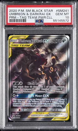 2020 POKEMON SM BLACK STAR PROMO #SM241 UMBREON & DARKRAI GX PSA 10 - Image 1