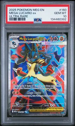 2025 Pokemon MEG EN Ultra Rare Mega Lucario ex #160 PSA GEM MINT 10 - Image 1