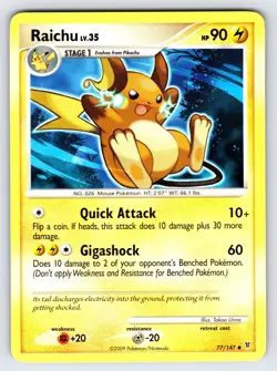 Raichu 77/147 2009 Supreme Victors Set Pokemon Card TCG Non Holo Uncommon - VLP - Image 1