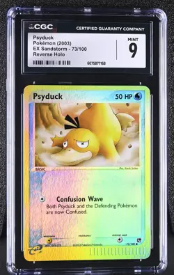 CGC 9 MINT Psyduck 2003 EX Sandstorm 73/100 Reverse Holo Pokemon Card - Image 1