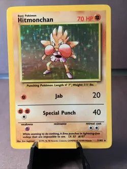 Pokemon TCG Hitmonchan 7/102 Base Set Unlimited Holo Rare 1999 VTG WOTC NM - Image 1