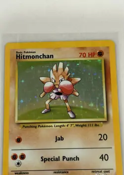 Pokemon TCG Hitmonchan Base Set Holo Unlimited Rare Card 7/102 1999 WOTC Vintage - Image 2