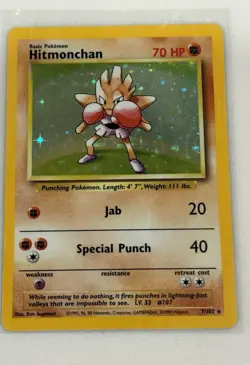 Pokemon TCG Hitmonchan Base Set Holo Unlimited Rare Card 7/102 1999 WOTC Vintage - Image 3