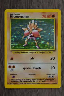 Pokemon TCG Hitmonchan Base Set Holo Rare Card 7/102 WOTC Vintage - Image 1