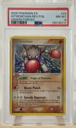 2005 Pokemon EX Unseen Forces Hitmonchan-Reverse Holo Foil #24 PSA NM-MT 8 - Image 1