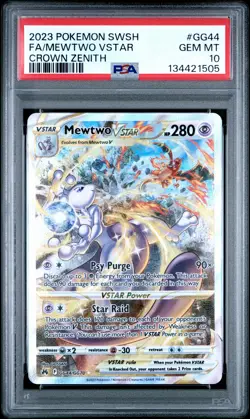 2023 POKEMON SWORD & SHIELD CROWN ZENITH #GG44 FULL ART/MEWTWO VSTAR PSA 10 - Image 1