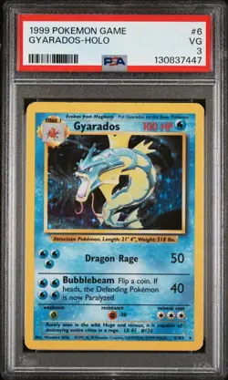 1999 POKEMON BASE SET UNLIMITED #6 GYARADOS-HOLO PSA 3 - Image 1