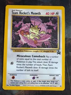 Team Rocket's Meowth # 18 Black Star PROMO WOTC Rare Pokemon Card Tcg - LP - Image 1
