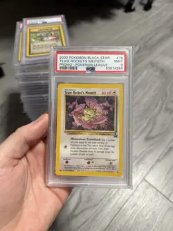 2000 Pokemon Black Star Team Rockets Meowth #18 Promo Pokemon League PSA 9 - Image 1
