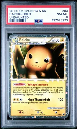 2010 POKEMON HEARTGOLD & SOULSILVER UNDAUNTED #83 RAICHU-HOLO PSA 8 - Image 1