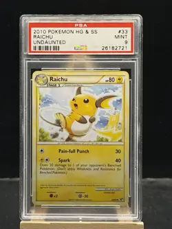 Raichu 33/90 Non Holo 2010 Pokemon HeartGold & SoulSilver Undaunted PSA 9 Mint - Image 1