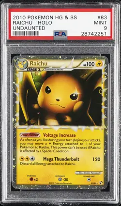 2010 POKEMON HEARTGOLD & SOULSILVER UNDAUNTED #83 RAICHU-HOLO PSA 9 - Image 1