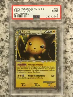 2010 Pokemon Heartgold & Soulsilver Undaunted Raichu Prime 83 Holo PSA 9 Mint - Image 1
