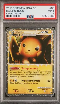 2010 Pokemon Heartgold & Soulsilver Undaunted Raichu Prime 83/90 Holo Rare PSA 9 - Image 1