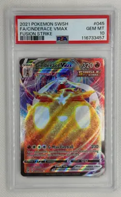 2021 POKEMON SWSH FA/CINDERACE VMAX FUSION STRIKE #045 PSA 10 GEM MT - Image 1