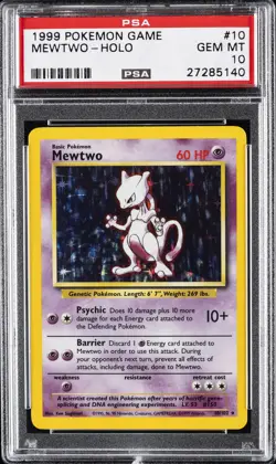 1999 POKEMON GAME #10 MEWTWO-HOLO PSA 10 - Image 1