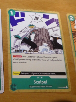 ONE PIECE ENGLISH CARD GAME SUPER PRE-RELEASE CARTE SCALPEL ST02-015 ST TCG MINT - Image 1