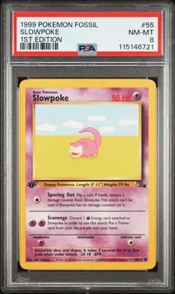 PSA 8 NM/MT 1999 POKEMON FOSSIL 55 SLOWPOKE 1ST EDITION ENGLISH - Image 1