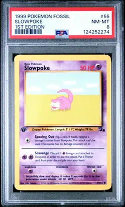 1999 POKEMON FOSSIL 1ST EDITION #55 SLOWPOKE PSA 8 - Image 1