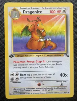 Pokemon Dragonite Non-Holo 1st Edition 19/62 Fossil Set 1999 Near Mint - Image 1