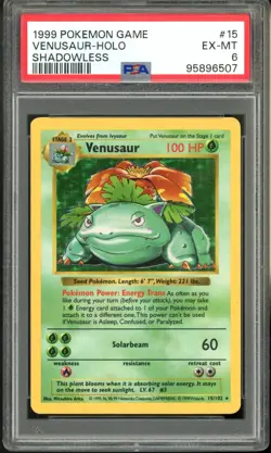 1999 Pokemon Base Set SHADOWLESS 15/102 Venusaur Holo PSA 6 - Image 1