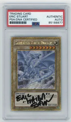 PSA Signed Eric Stuart Yugioh Blue-Eyes White Dragon MVP1-ENGV4 Gold Secret Rare - Image 1