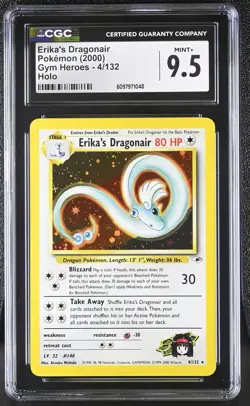 CGC 9.5 MINT+ Erika's Dragonair 2000 Gym Heroes 4/132 Holo Pokemon Card - Image 1