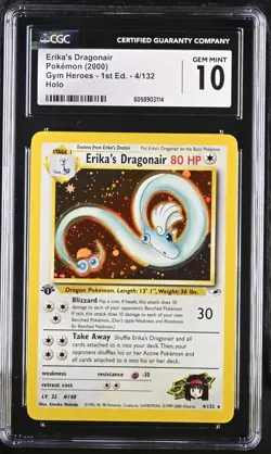 CGC 10 Erika's Dragonair Gym Heroes 1st Edition 4/132 Holo Pokemon Card - Image 1