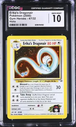 CGC 10 GEM MINT Erika's Dragonair 2000 Gym Heroes 4/132 Holo SWIRL Pokemon Card - Image 1