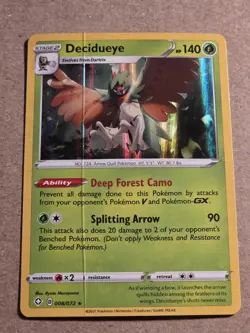 Pokemon TCG Decidueye Shining Fates Holo Card 008/072 ⚠ERROR CARD⚠ - Image 1