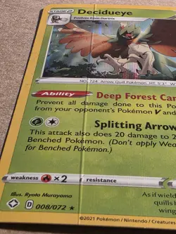 Pokemon TCG Decidueye Shining Fates Holo Card 008/072 ⚠ERROR CARD⚠ - Image 2