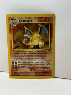 Pokemon TCG Charizard 4/102 Base Set Unlimited Holo Rare Card Vintage 1999 - Image 3