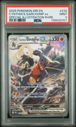 Pokemon 2025 DRI Cynthia's Garchomp EX 232/182 Special Illustration Rare PSA 9 - Image 1